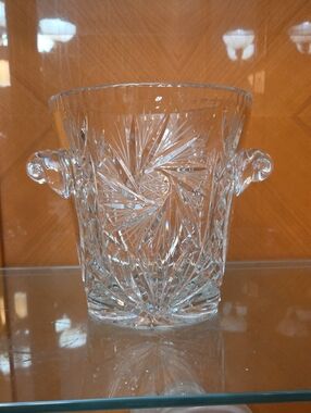 Cut Crystal Ice Bucket with Handles - Clear